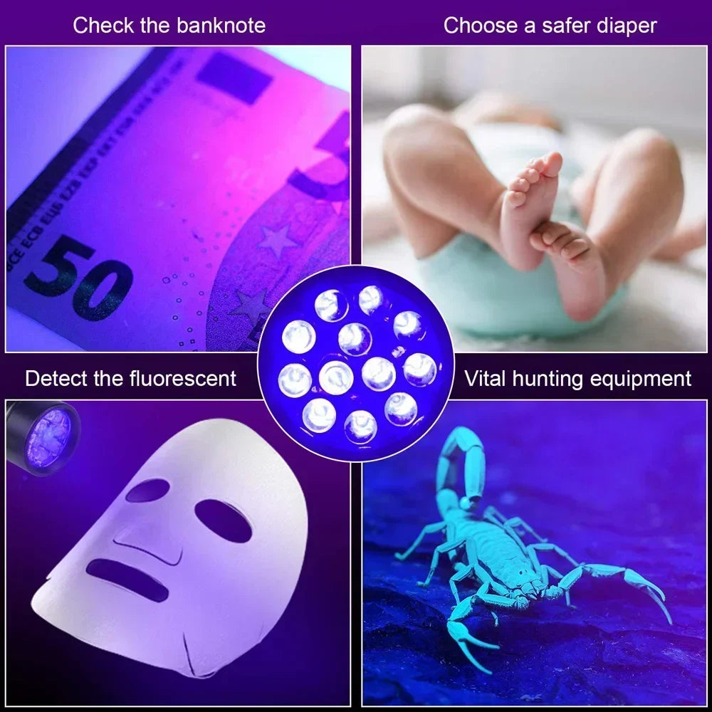9/12 LED Protable UV Flashlight Black Light 395 NM Ultraviolet Torch Blacklight Detector for Dog Urine Pet Stain and Bed Bug