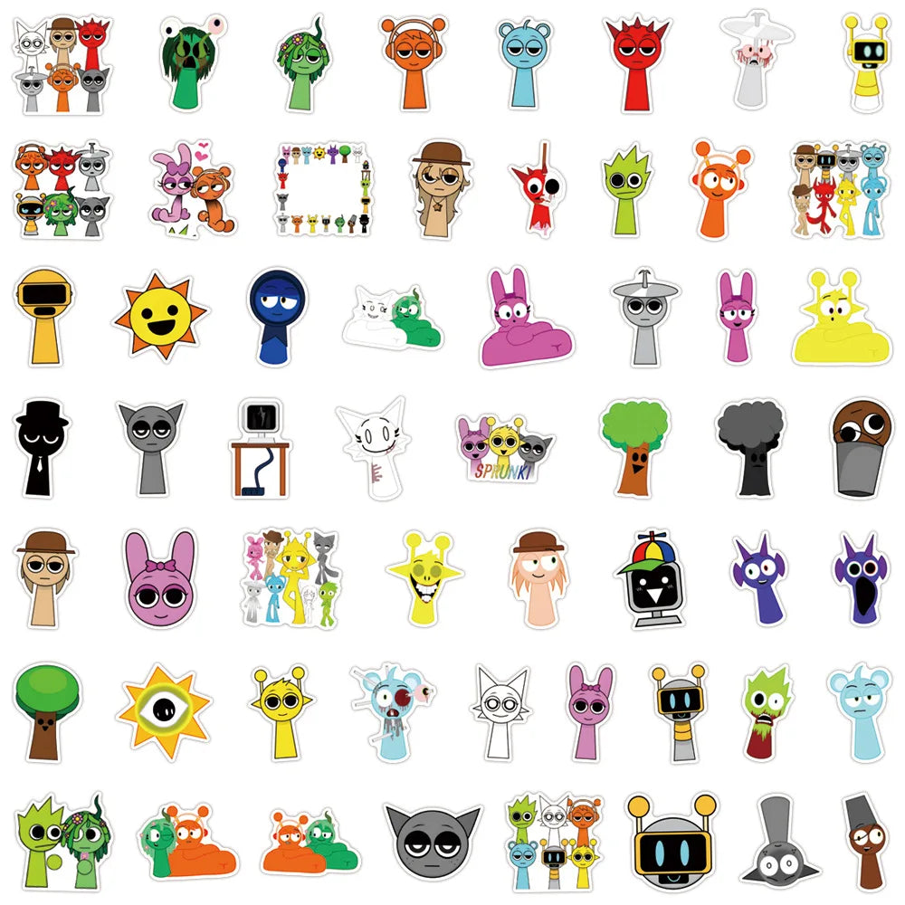 55pcs Funny Game Cartoon Incredibox Sprunki Stickers for Decorative Stationery Handbook Luggage Water Cup Laptop Sticker