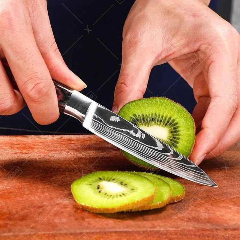WXCOO Chef Knife Japanese Kitchen Knives Set Professional Laser Damascus Pattern Stainless Steel Meat Cleaver Slicer Knife