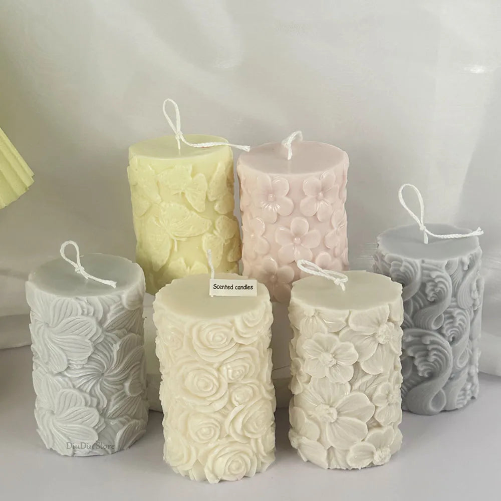 Flower Butterfly Columnar Silicone Candle Mold DIY Waves Soap Resin Plaster Making Tool Geometry Chocolate Mould Home Decor Gift