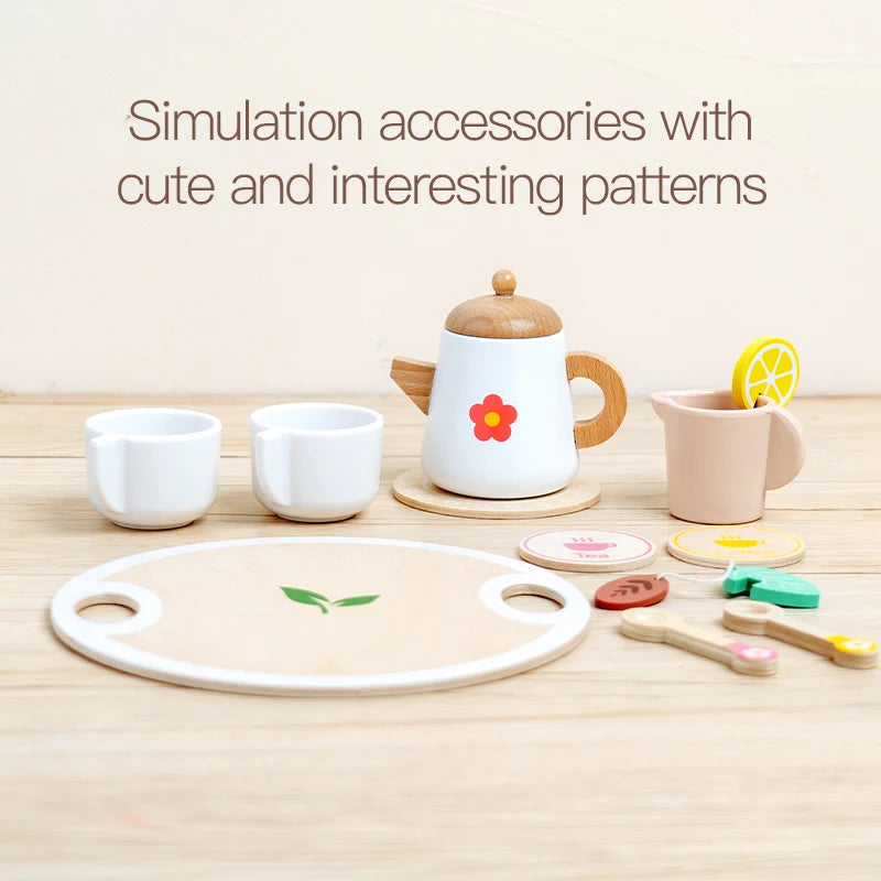 Kids Pretend Play Toys Popular Kids Kitchen Toys Realistic Wooden Tea Set Party Toy Set