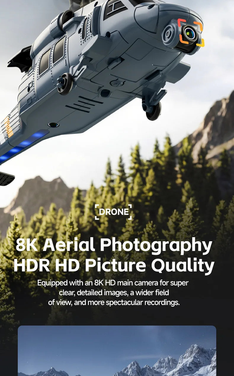 4DRC L2 RC Helicopter 8K Aerial Camera Builtin Screen Remote Control 6Axis Gyro Single Blade Black Hawk Apache Military For Boys