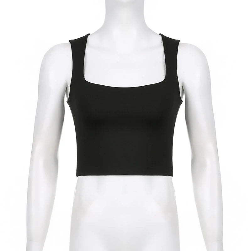 Sleeveless  Collar Crop Top Women Tank Tops Casual   Y2K  Summer 2024  Black T Shirts Sexy