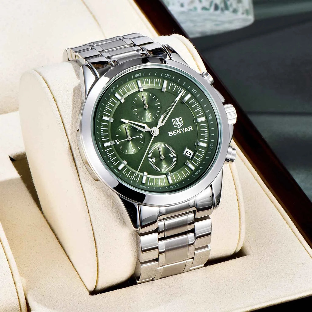 BENYAR Men's Watches Luxury Quartz Wristwatches Chronograph Watch Men Gifts Waterproof Stainless Steel Clock Reloj Hombre 2025