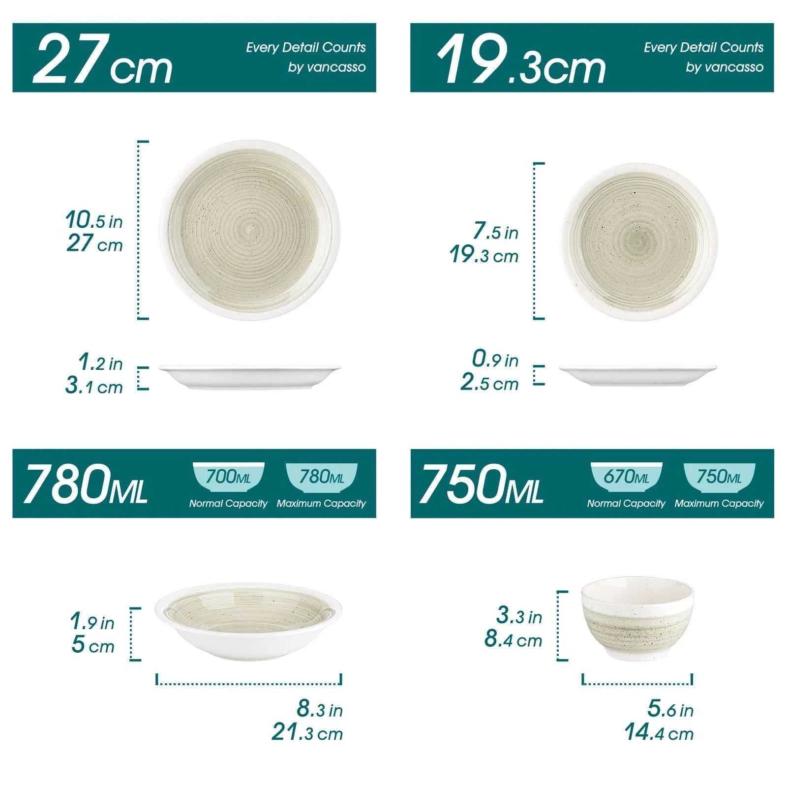 VANCASSO ORI 16/32 Piece  Stoneware Tableware Set with Dinner/Dessert Plate Cereal/Pasta Bowl  for 4/8 person 4 color Optional