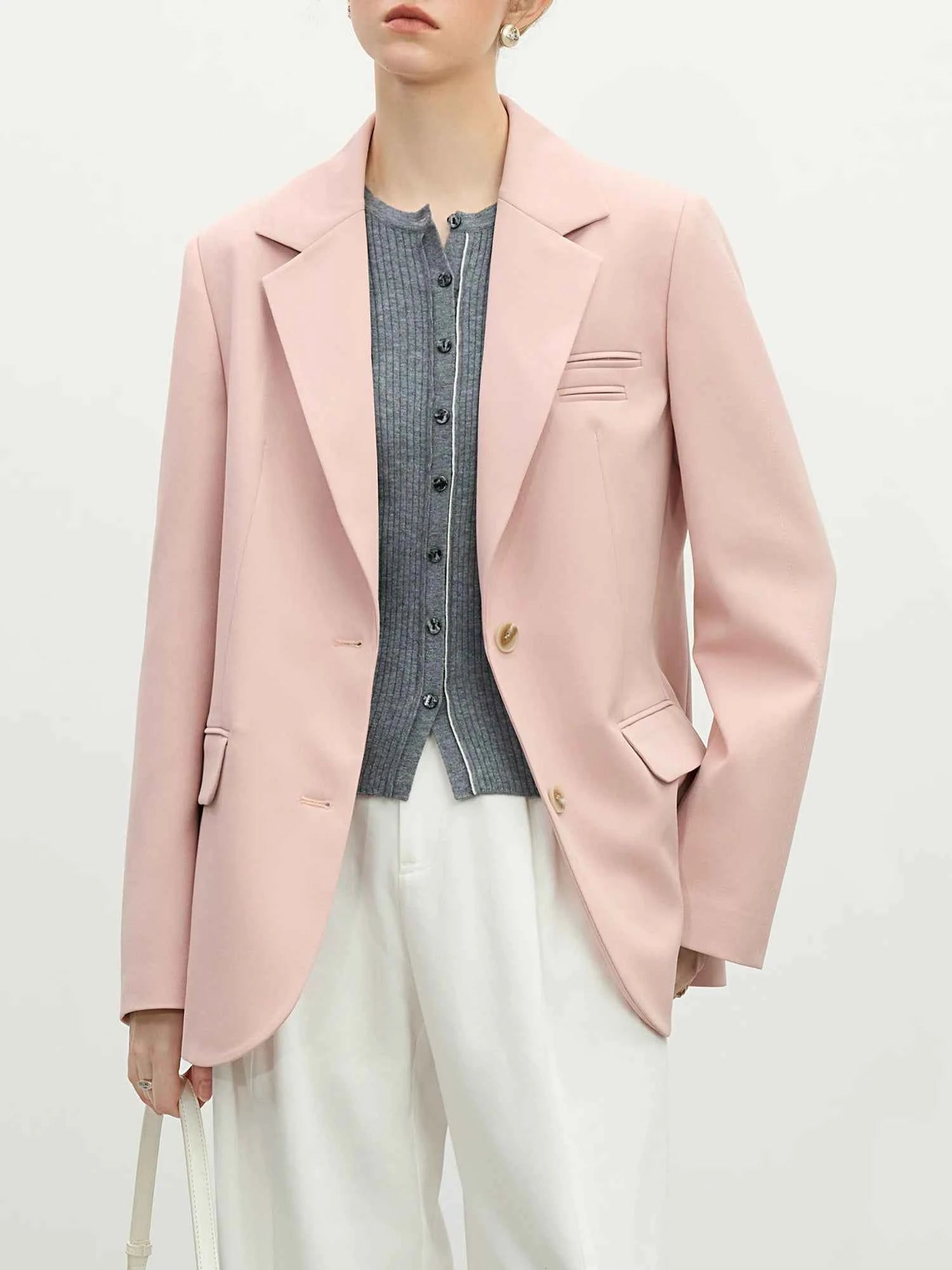 FSLE Pink Grey Elegant Style Casual Blazer Jacket for Women 2025 Spring New Design Versatile Streetwear Chic Outfits 25FS11224