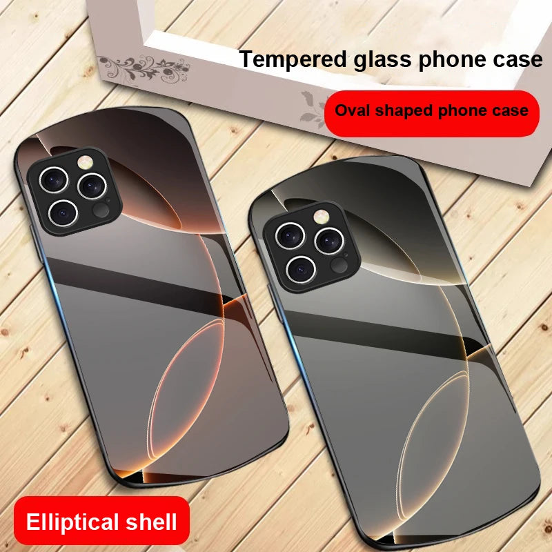 Geometric Semicircle For IPhone 16 Pro Max 15 Pro 14 13 12 Mini 11 XS Max XR 7 8 Plu SE 2022 Elliptical Glass Phone Case