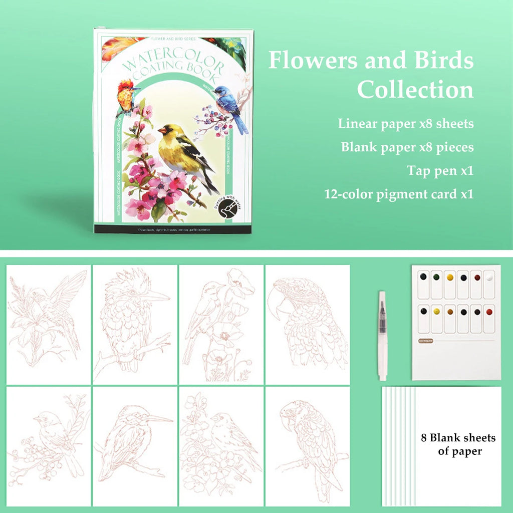 Kids Watercolor Coloring Book Educational Art Activity Reusable Non-Toxic Painting Kit for Toddlers&Creative Learning DIY Crafts