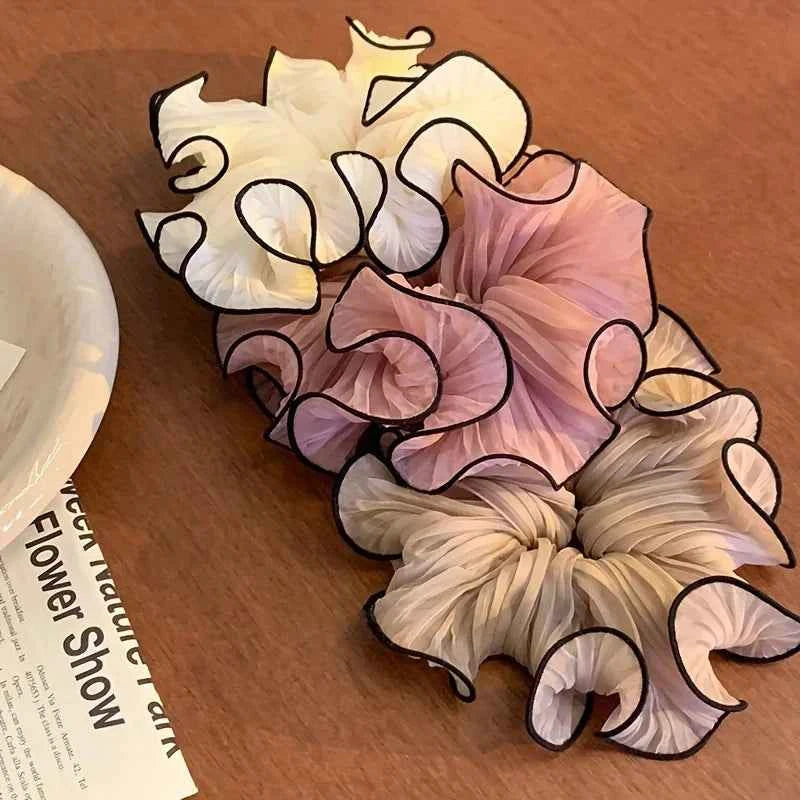 1/4Pcs New Korean Retro Folded Chiffon Oversize Scrunchies Women Sweet Temperament Fashion Exaggerated Hair Band Hair Accessorie