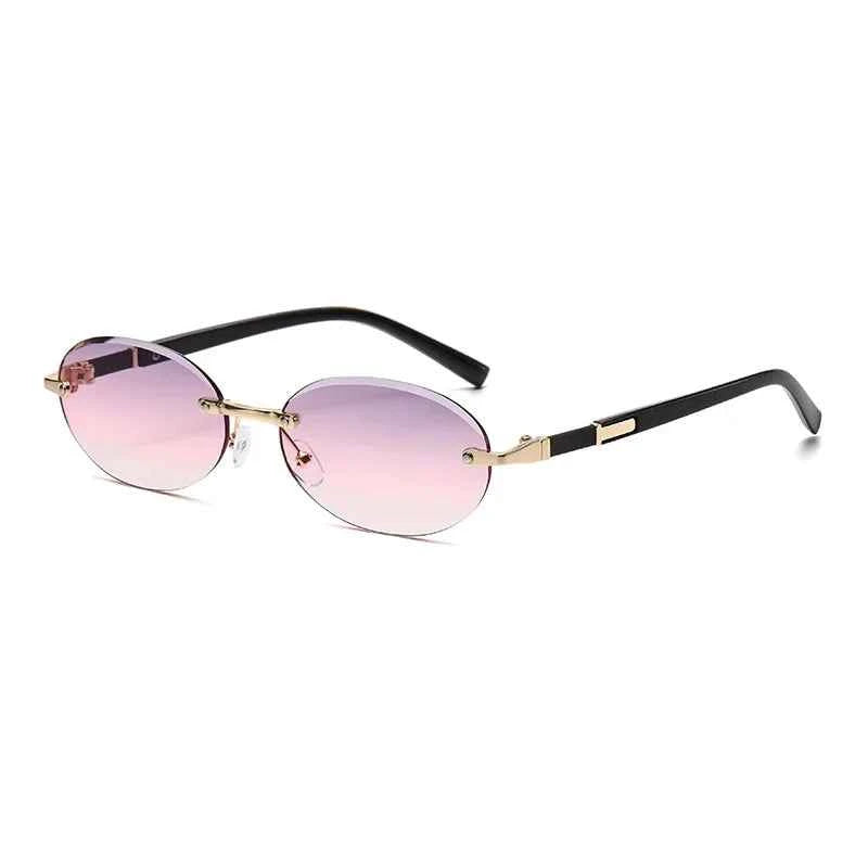 Popular Women Men Shades Oval Sun Glasses for Female Male Summer Traveling UV400 Rimless Sunglasses Round Fashion Gafas De Sol
