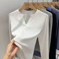 2026 Women's Basic Style Slim Fit V-Neck Long Sleeve T-Shirt Korean Style Versatile Simple Base Layer Top Casual Tee for Women