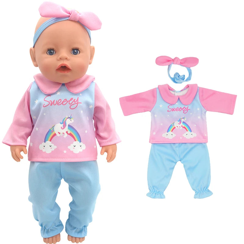 18 Inch Baby Doll Winter Clothes Set Crochet Sweater Scarf Hat Gloves New Year Apparel for 43 Cm Girl Dolls