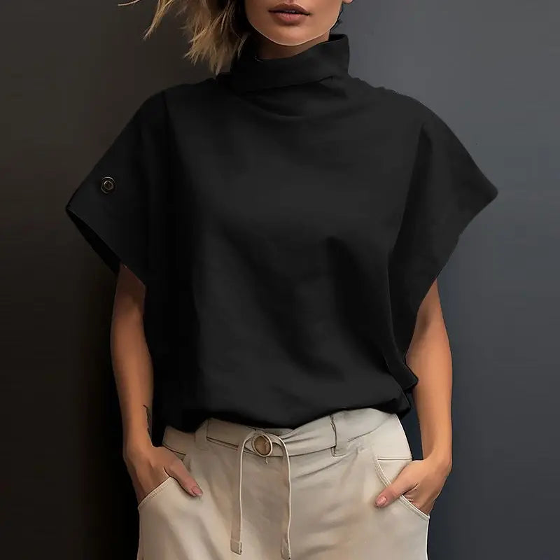 Women Fashion OL Work Shirt 2024 ZANZEA Summer Elegant Turtleneck Short Sleeve Blouse Casual Loose Office Tops Party Blusas