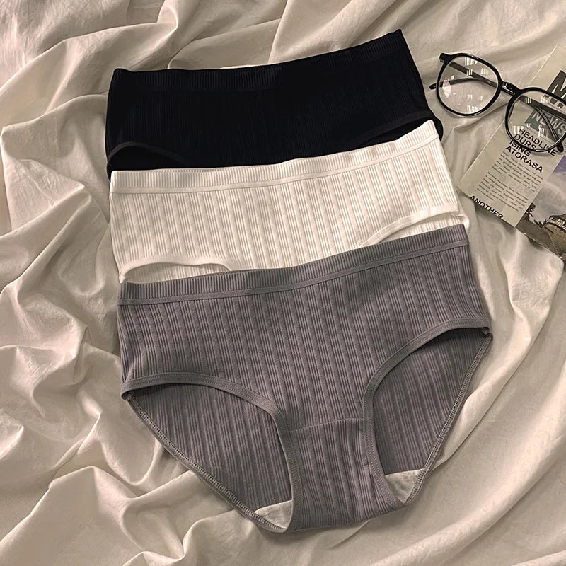 3Pcs/set Cotton Soft Breathbale Lingerie Black White Gray Daily Wear Underwear Women Panties Ladies and Girls Briefs M-XL