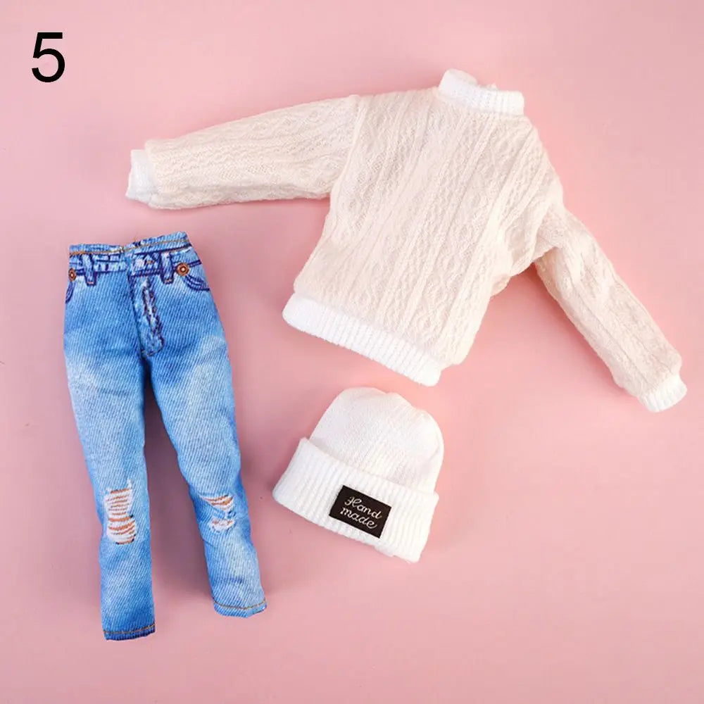 Doll Casual Clothes Hats Winter Wear Sweaters Pants Handmade Girl Doll Wearing Set For 1/6 Doll Clothes Accessories DIY Gift