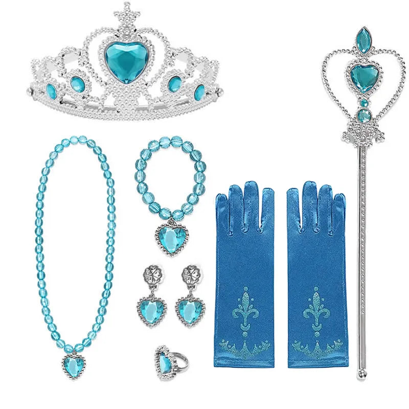 Girl Princess Costume Accessories Gloves Wand Crown Jewelry Set Princess Wig Braid Princess Dress Costume Cosplay Accessories