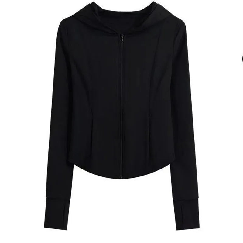 Women's Lce Silk Sun Protection Jacket 2026 New Long Sleeve Hooded Summer Thin Zipper Cardigan Korean Short Slim Sports Outwear