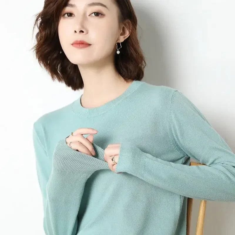 Women Sweaters 2026 O-neck Long Sleeve Autumn Winter Pullovers Fashion Korean Sweaters Bottoming Shirts Slim Knitwear Jumpers
