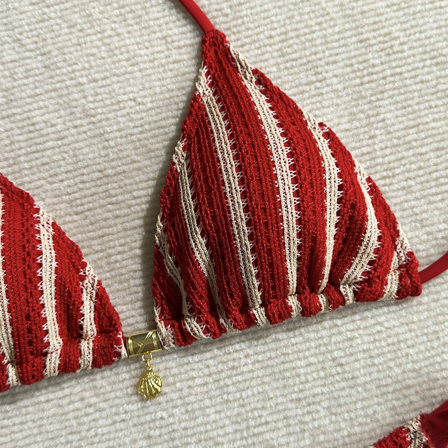 Vintage Red Striped Bikini Set 2026 Women Drawstring Long Panties 3 Piece Swimsuit Beach Holiday Bathing Suit Thong Swimwear