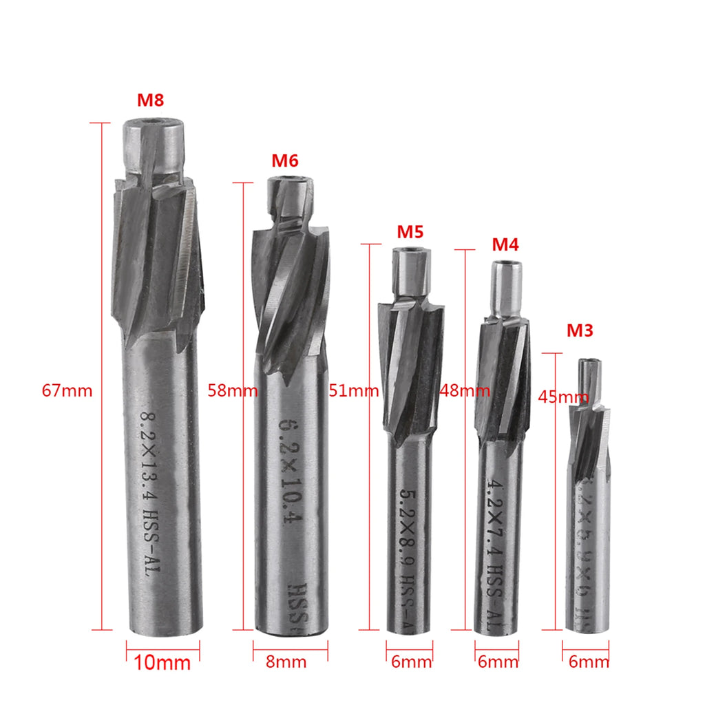 5pcs Countersink End Mill Cutter Slot Drill Bits Tool M3 M4 M5 M6 M8 Drill Milling Bits