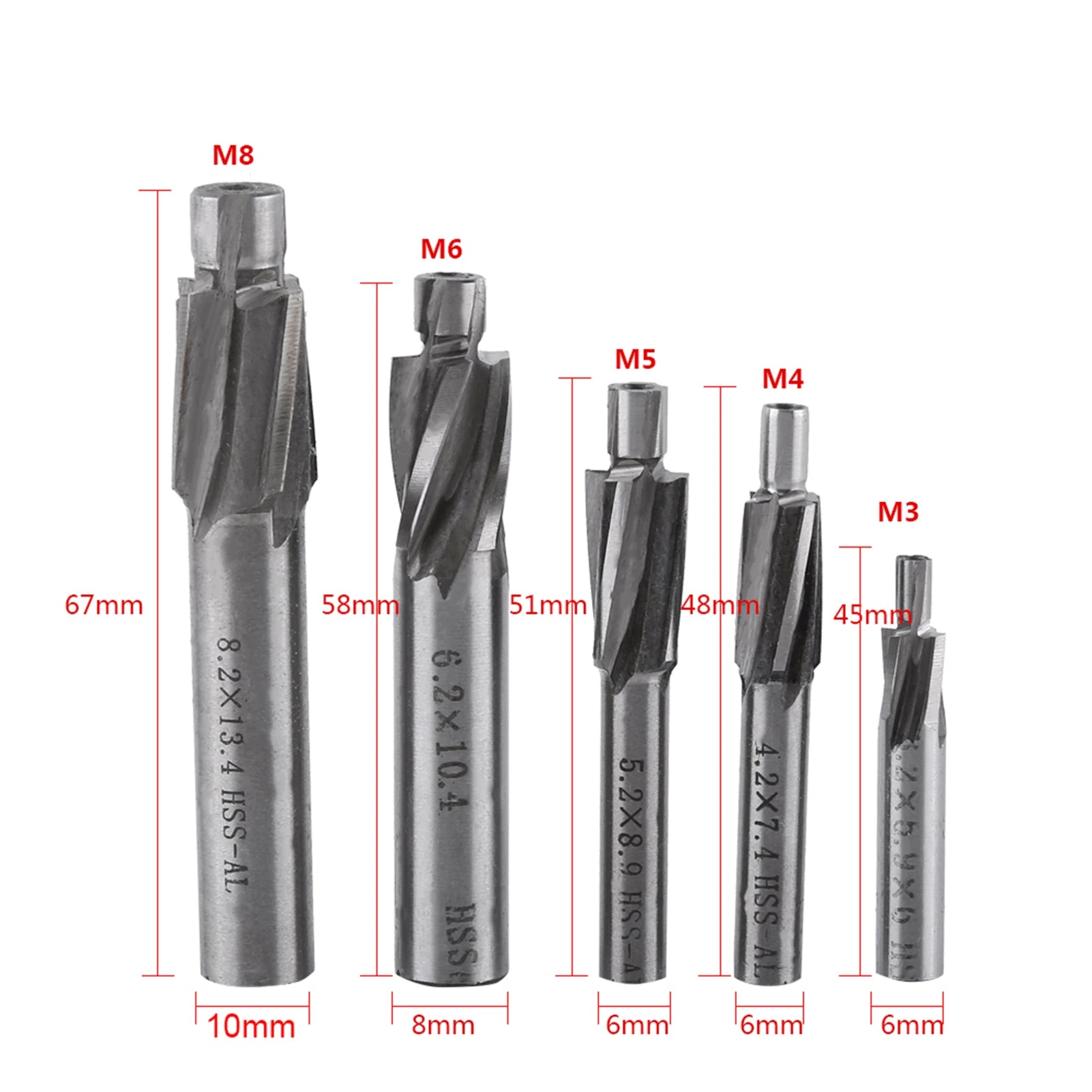 5pcs Countersink End Mill Cutter Slot Drill Bits Tool M3 M4 M5 M6 M8 Drill Milling Bits