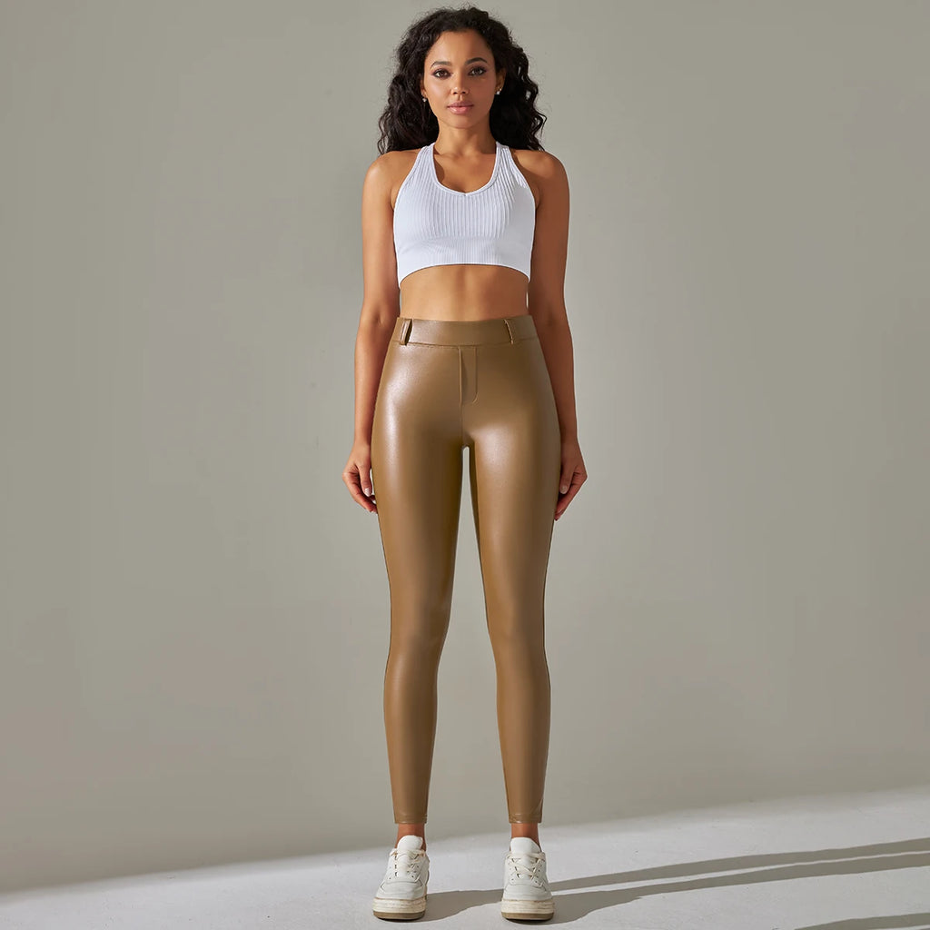 PU Leather Leggings Women Sexy Scrunch Butt Leggings Girls Faux Leather Pants High Waist Push Up Casual Leggings 6 Color