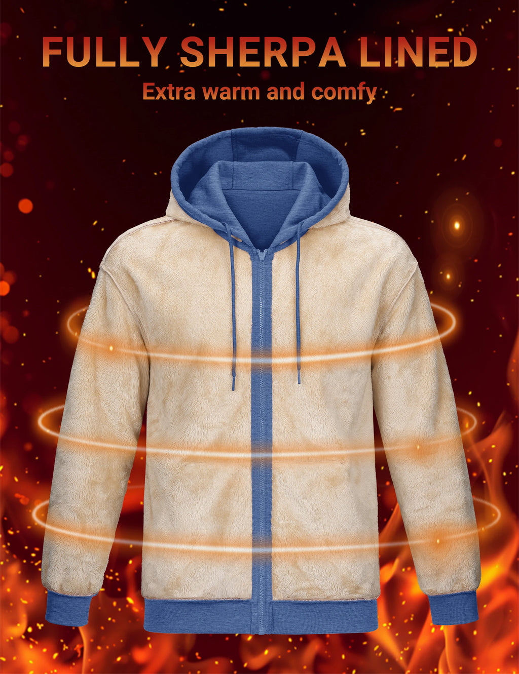 TACVASEN Men's Zip Up Hoodie Sherpa Lined Hooded Sweatshirt Winter Heavyweight Hoodies Warm Thick Fleece Jacket Casual Outwear