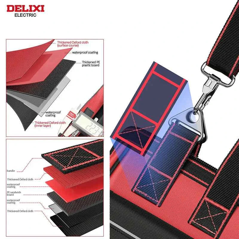 DELIXI ELECTRIC Tool Bag,Multifunctional Waterproof Storage Bags,Suitable for Electricians,Carpenters,Car Mechanics,Homeowners