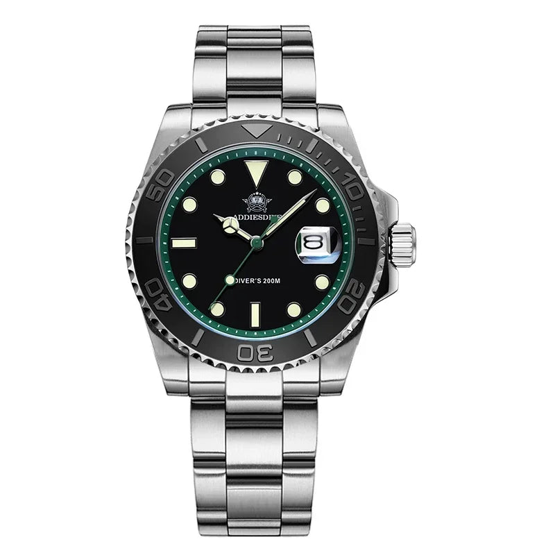 ADDIESDIVE Top Brand Mens Quartz Watches 41mm Stainless Steel Calendar Display Luxury Watch Luminous 200m Dive Casual Wristwatch