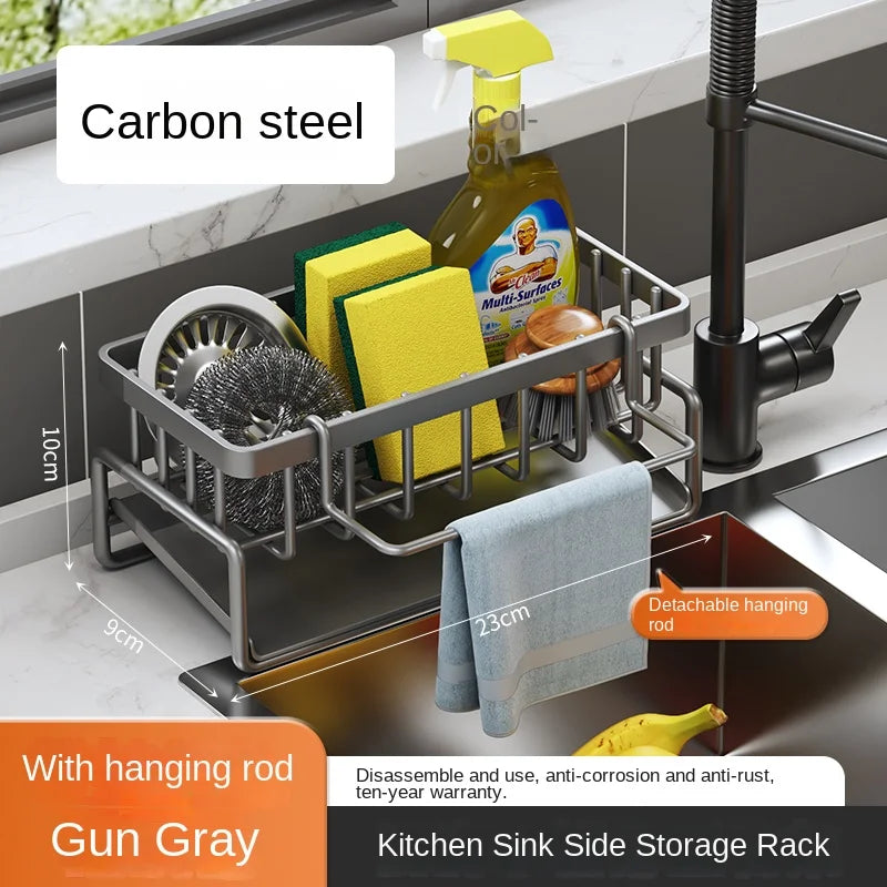 Carbon steel gray Color Stainless Steel Sink Caddy Rack – Drainage Sponge Holder
