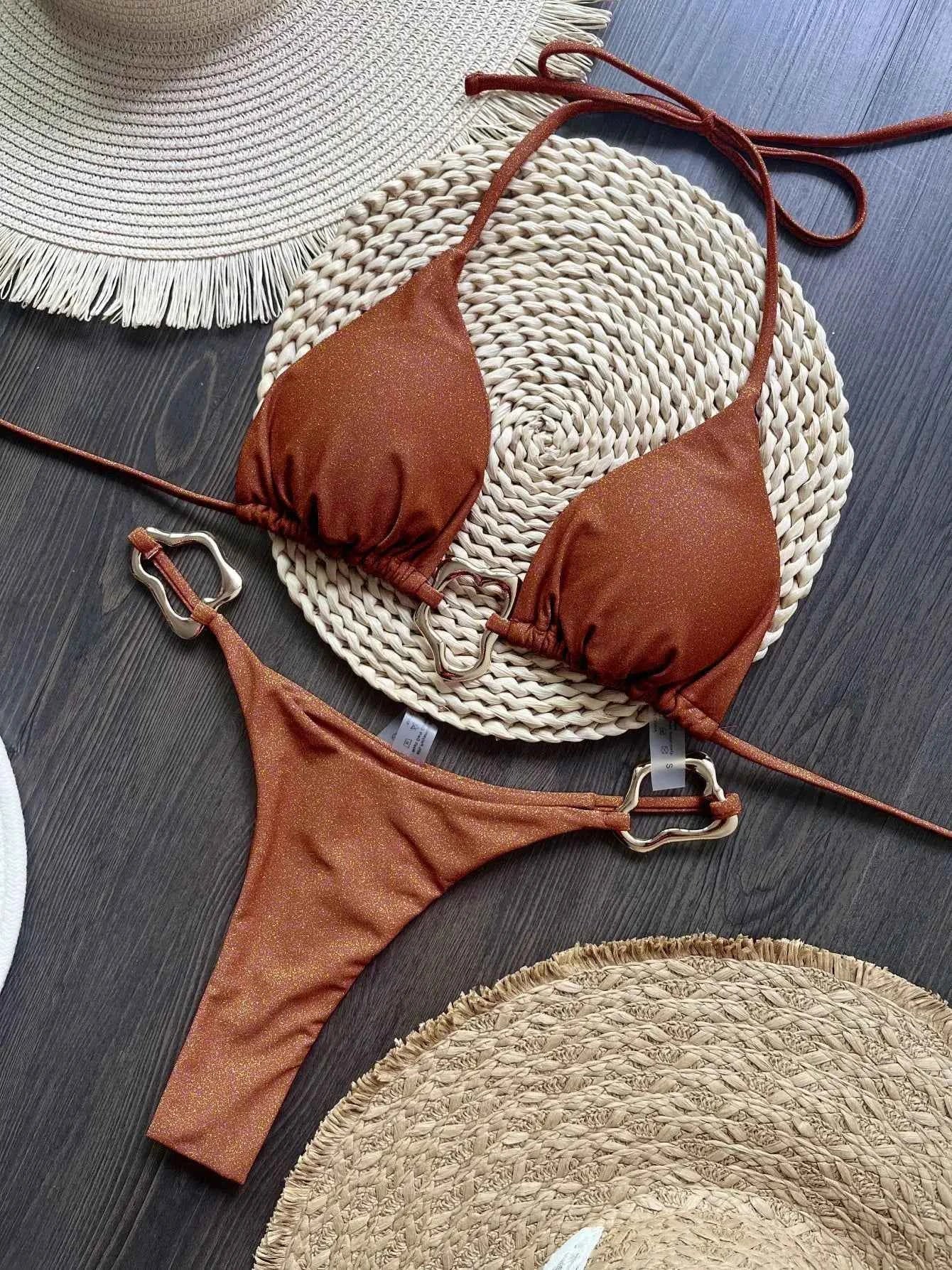 New Sexy Bikini Solid Color Lace-up Split Two-piece Swimsuit for Women
