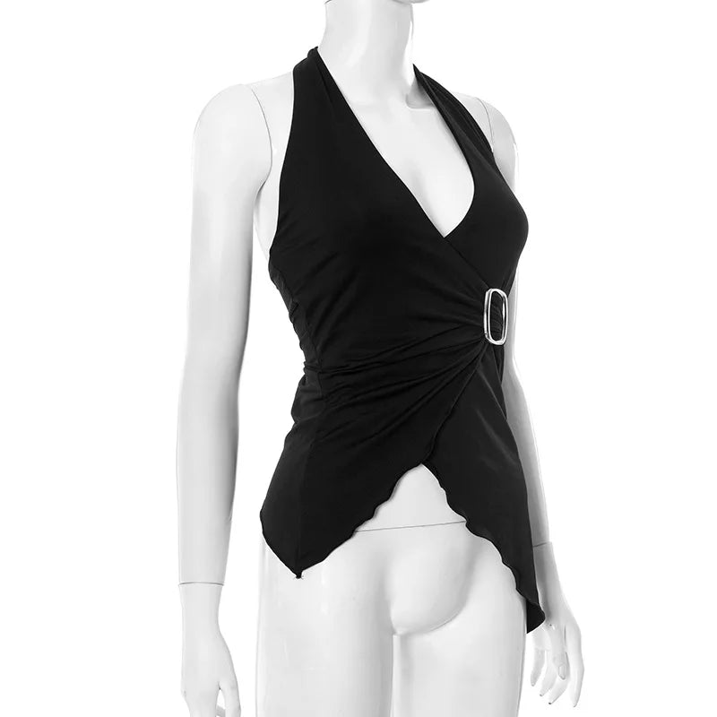 gestring Women Vest 2025 Summer New Solid Sleeveless V Neck Halter Cross Sexy Top Fashionable Slim Fit Short Ladies Tanks Camis