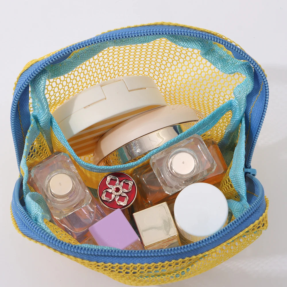 Mesh Cosmetic Bags Cute Women Small Lipstick Makeup Storage Pouch Data Line Key Earphone Organizer Case Square Toiletry Bag