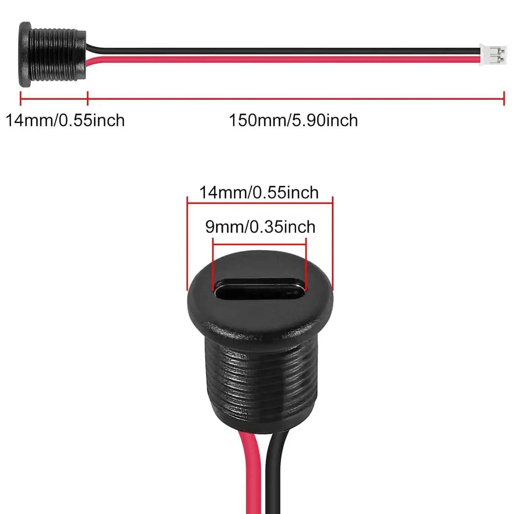 20PCS Type-C Female Chassis Wire 2Pin USB Connectors 3A Type-C Female Socket Connector Black 2pin with Terminal