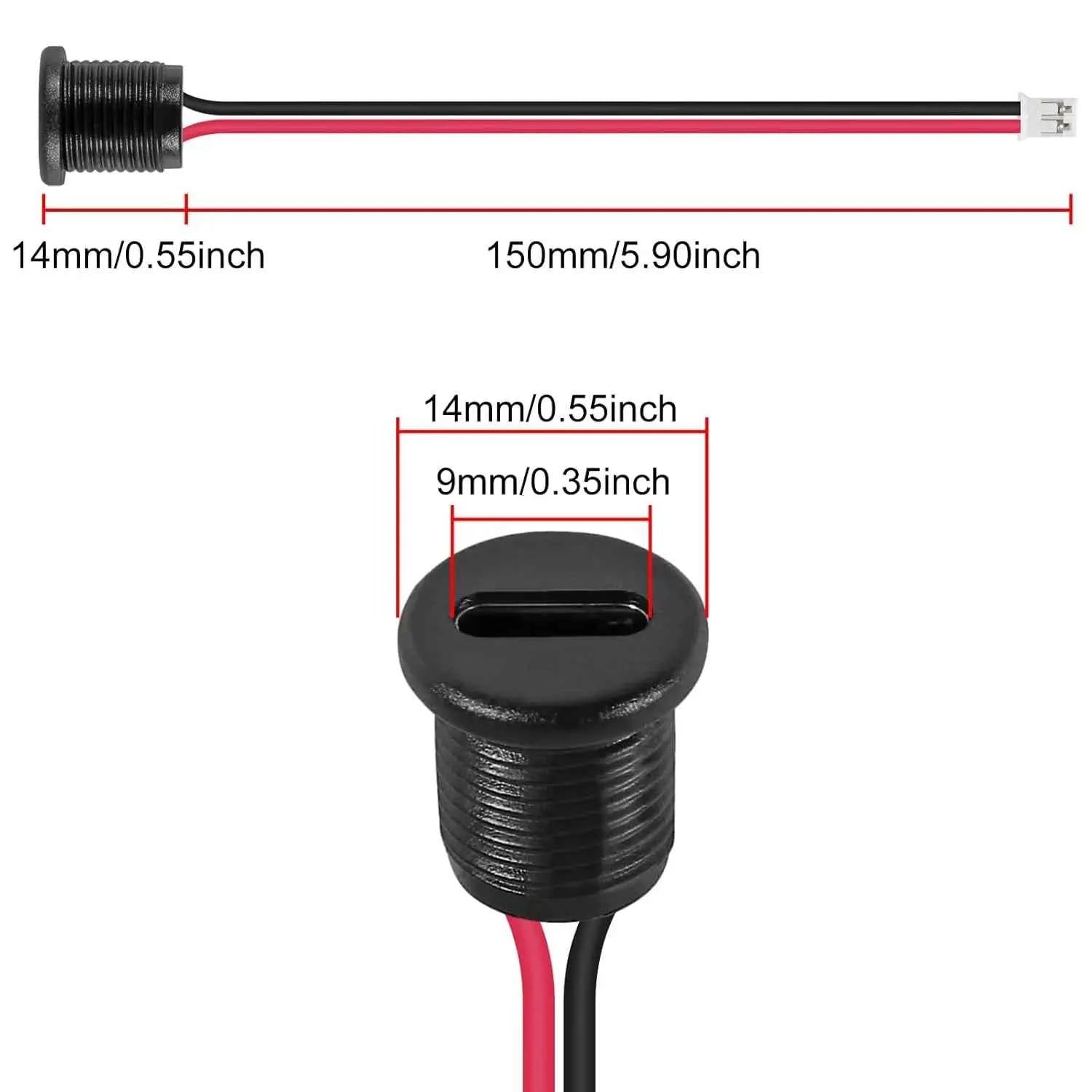 20PCS Type-C Female Chassis Wire 2Pin USB Connectors 3A Type-C Female Socket Connector Black 2pin with Terminal