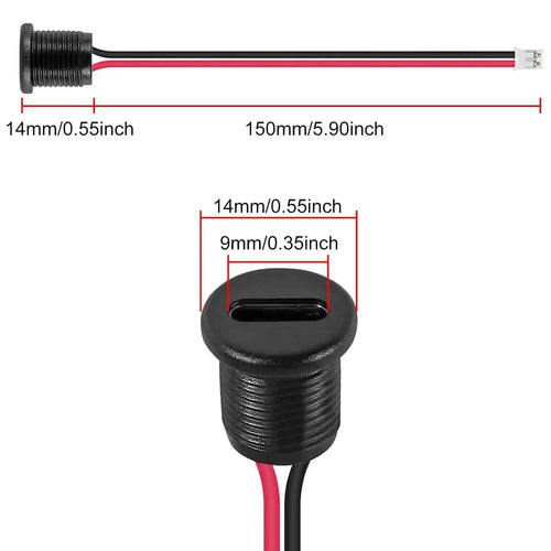 20PCS Type-C Female Chassis Wire 2Pin USB Connectors 3A Type-C Female Socket Connector Black 2pin with Terminal