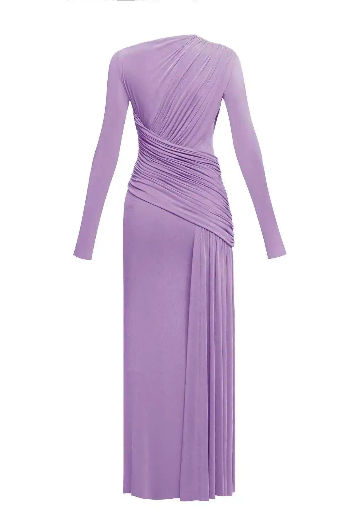 QMQA Fashion Women's Asymmetric Pleated Elegant Dress Solid Color Long Sleeve High Waist Slimming Party Dresses 2025 New QM519