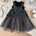 Summer Girls Clothes Sets Sleeveless T-shirt+Denim Mesh Dress Korean Kids Clothing Children Casual Clothes Suits 2 3 4 5 6 7Yrs