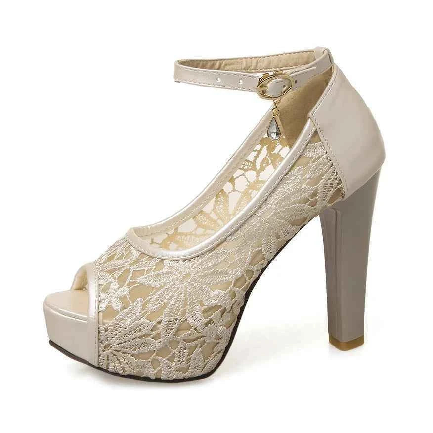 Lace Wedding Shoes Woman Peep Toe High Heels Women Shoes Platform Heels Summer Pumps Women Shoes High Heel Sandals tacones mujer