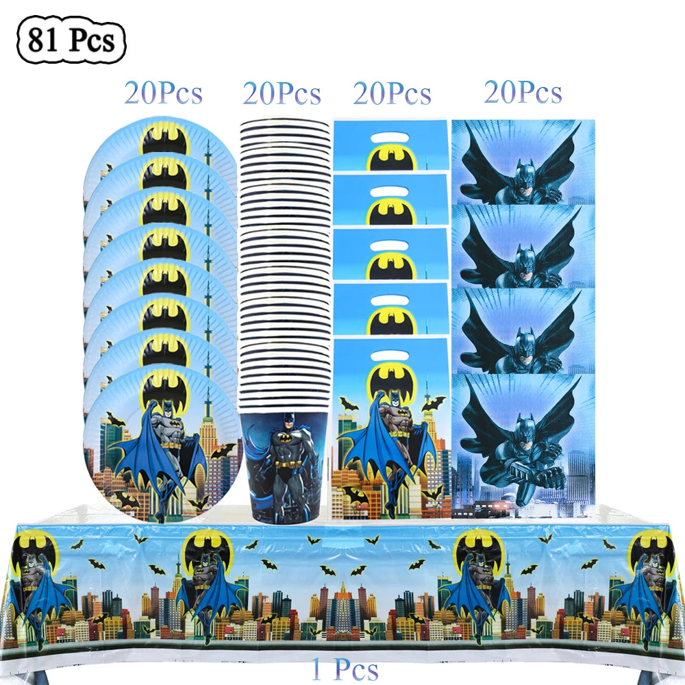 Party Tableware The Dark Hero Cartoon Boys Balloons Birthday Party Decoration Plate Cup Napkins Balloons Baby Shower Supplies