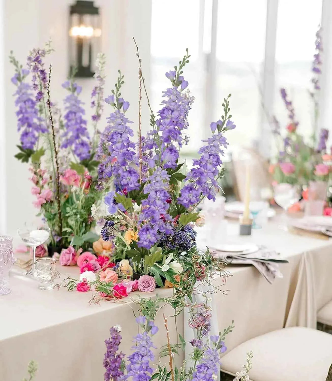 YeeNanee 6pcs Blue Delphinium Artificial Flowers Long Stem Larkspur for Wedding Centerpieces Floral Arrangements Home Vase Decor