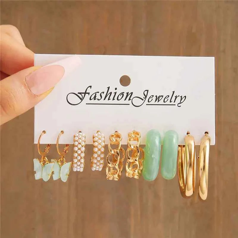 Silver Color Twist Hoop Earrings Set Brincos Heart Pearl Hoops Vintage Metal Geometric Earrings for Women 2023 Trendy Jewerly