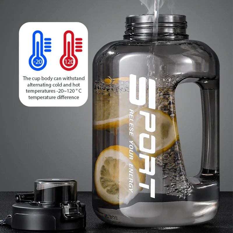 1.2L/1.7L Large Capacity Ton Bucket Water Bottle Large Belly Cup Fitness Sports Water Bottle Portable Plastic Space Cup