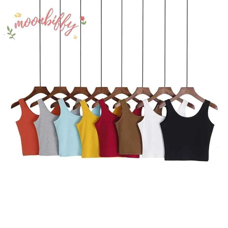 Fashion Sexy Women Candy Colour Tanks Tops Short 100% Cotton Casual Camisole Tube Top Female Sleeveless Cropped Vest