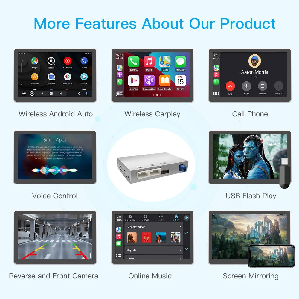 AUTOABC Wireless  CarPlay Android Auto Interface for Audi A3 A4 A5 Q2 Q7 Q5L 8V AirPlay Mirror Link multi-media camera