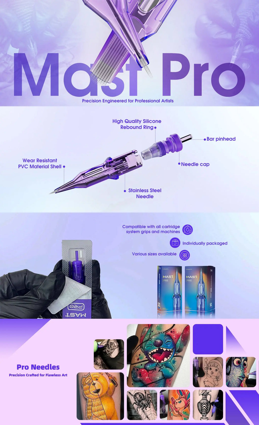 Mast Pro Tattoo Cartridge Needles RL 20 Pcs Disposable Permanent Makeup or Body Art Needles 0.18/0.25/0.30/0.35 Tattoo Supplies