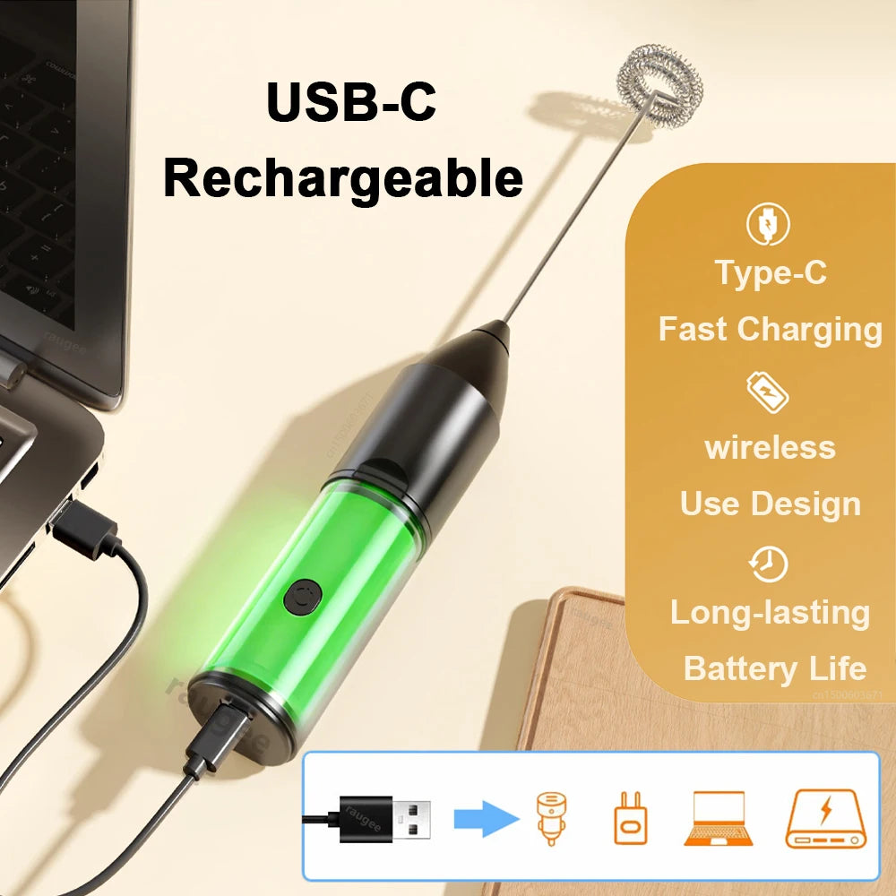 Wireless Milk Frother Mini Electric Handheld Foam Maker USB Rechargeable 3 Speeds Coffee Milk Mixer Electric Egg Beater