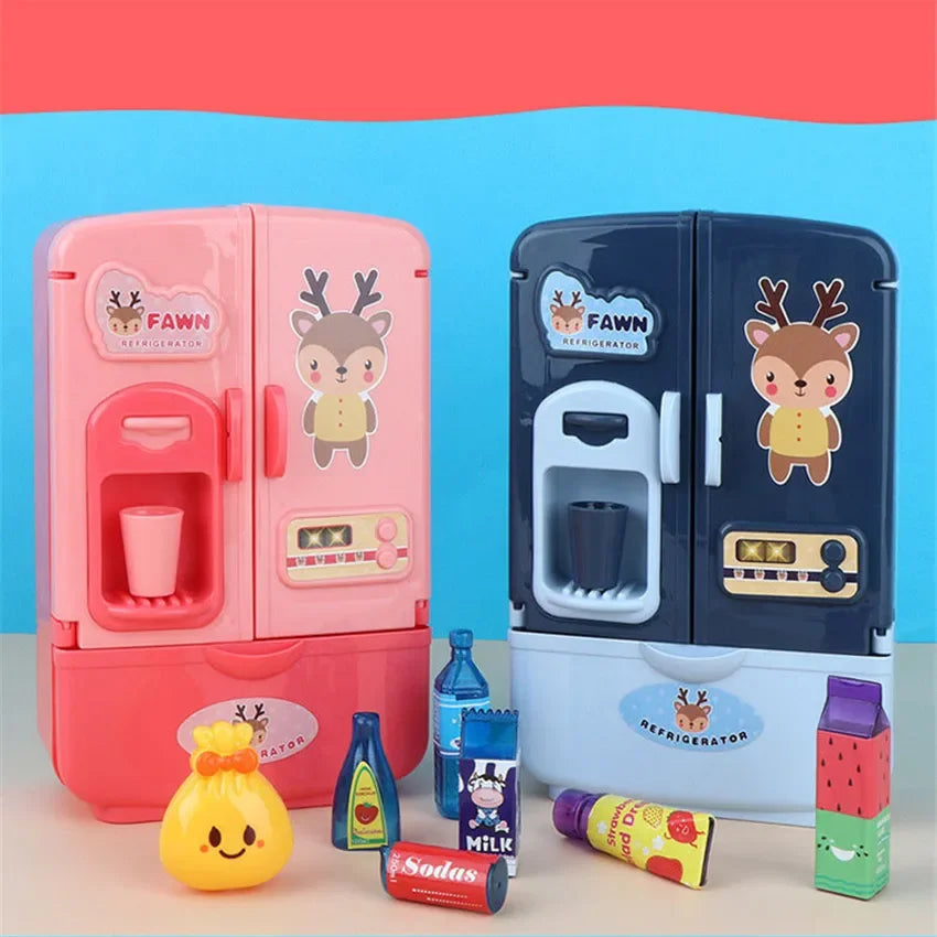 Kids Toy Fridge Mini Double Door Refrigerator Baby Toys Furniture Simulation Pretend Play Kitchen Toys Accessories Role Play