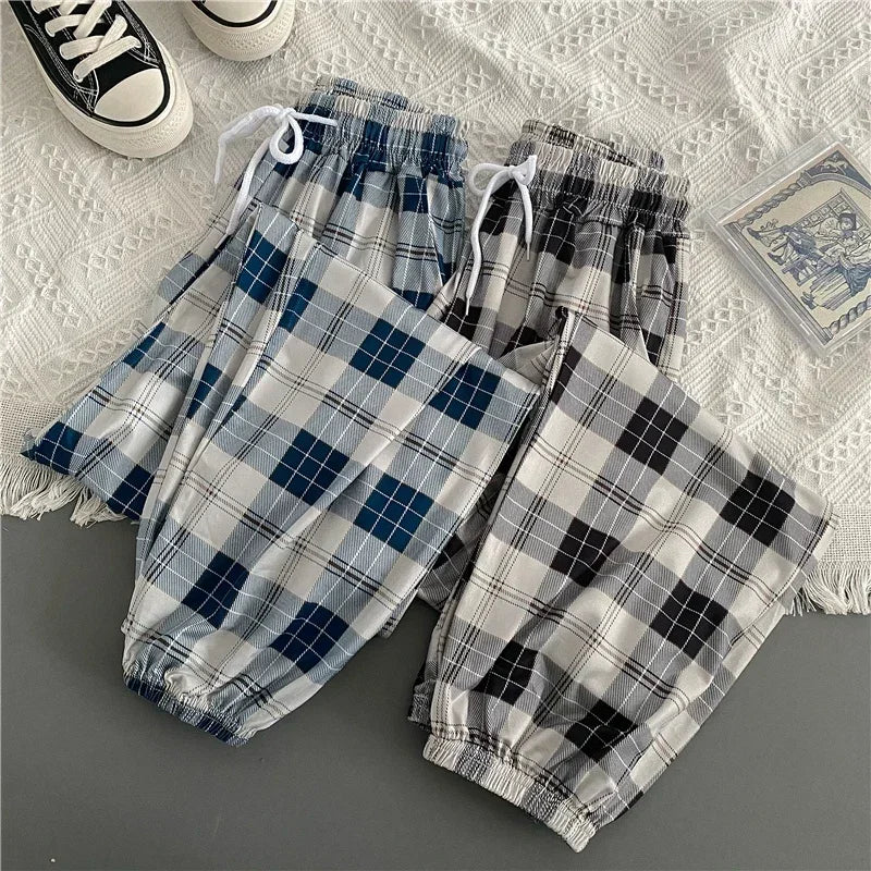2024 New Fashion Casual Pants for Women Korean Loose Black Plaid Summer Harajuku Harem Long Pants Streetwear Trousers Chic
