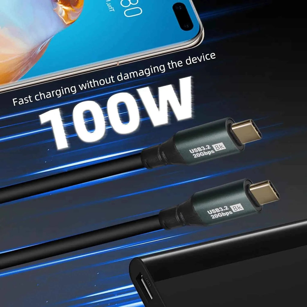 USB C Male to USB C Male Coiled Cable,Type-C 100W Fast Charging and 20Gbps Data Transfer and 8K HD Projection Spring Cable Compa